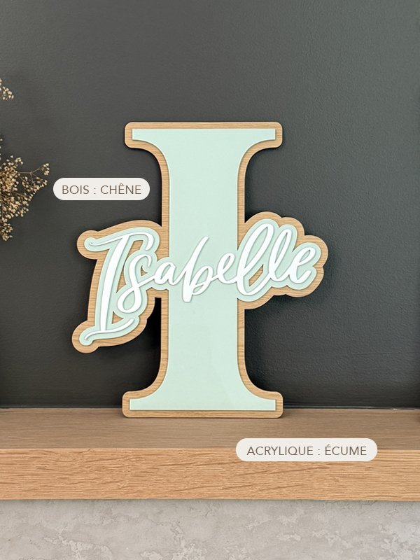 Lettrine décorative en acrylique et bois avec prénom personnalisé et calligraphié à la main – Image 2