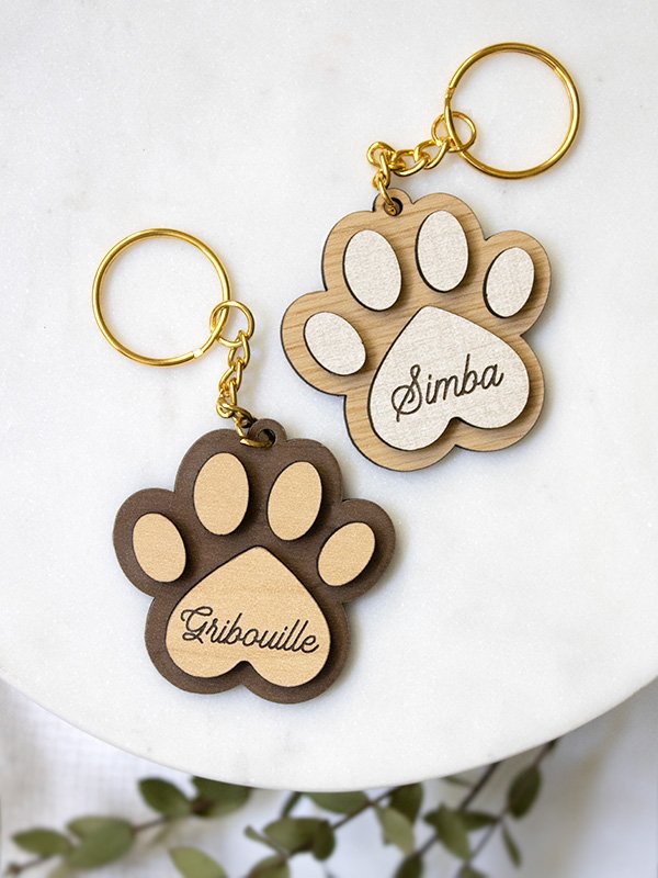 Porte-clés patte de chat avec nom personnalisé